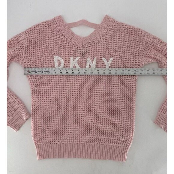 DKNY Girl’s Flip Sequin Spell Out Pink Knit V-Neck Sweater Size XL Preppy - Picture 11 of 13